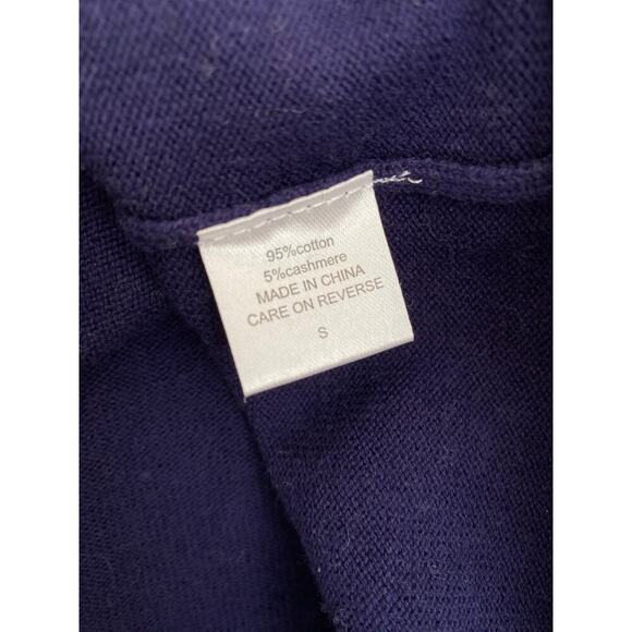 Burgess Cotton Cashmere Navvy Blue Ruffle Neck Sleeve Button Sweater Pullover - Picture 6 of 7